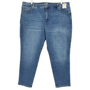 NWT Terra & Sky Women's Straight High Rise Stretch Blue Denim Jeans Plus Sz 26WP